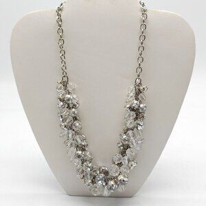 Silver Tone Chain Necklace With Clear Faceted Beads Crystal Accents CHA CHA